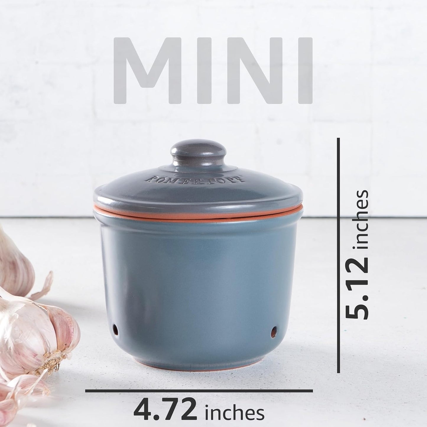 Romertopf Freshness Storage Potato Onion Garlic Clay Pot Set of 3 with Lids - Blue-gray