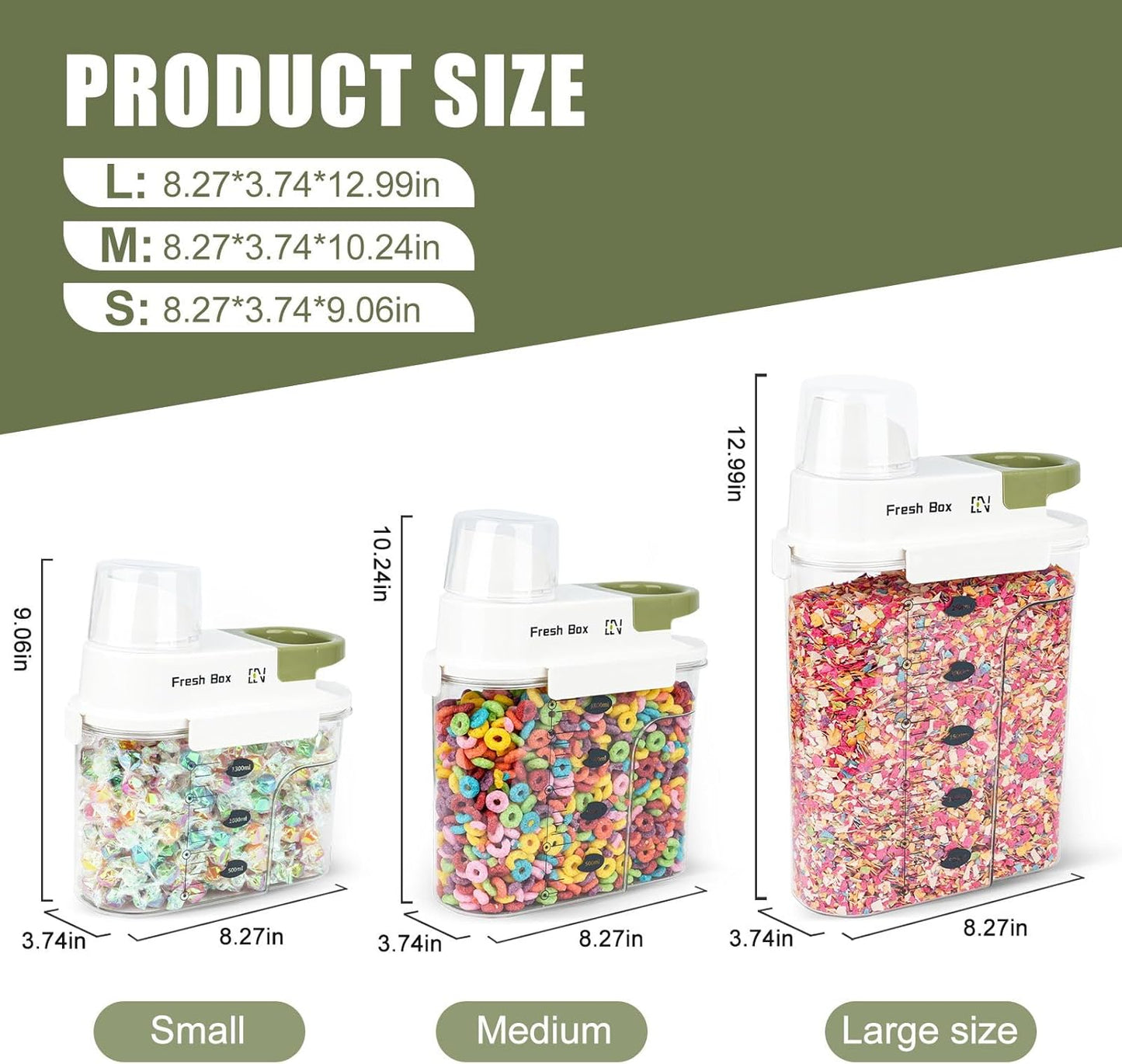 Cereal Storage Container 4Pack,44oz/1.3L Airtight Food Storage Containers With Lids,Organizers Storage With Measuring Cup for Beans,Sugar,Rice,Nuts,Snacks,Dog Cat Pet Food,Candy