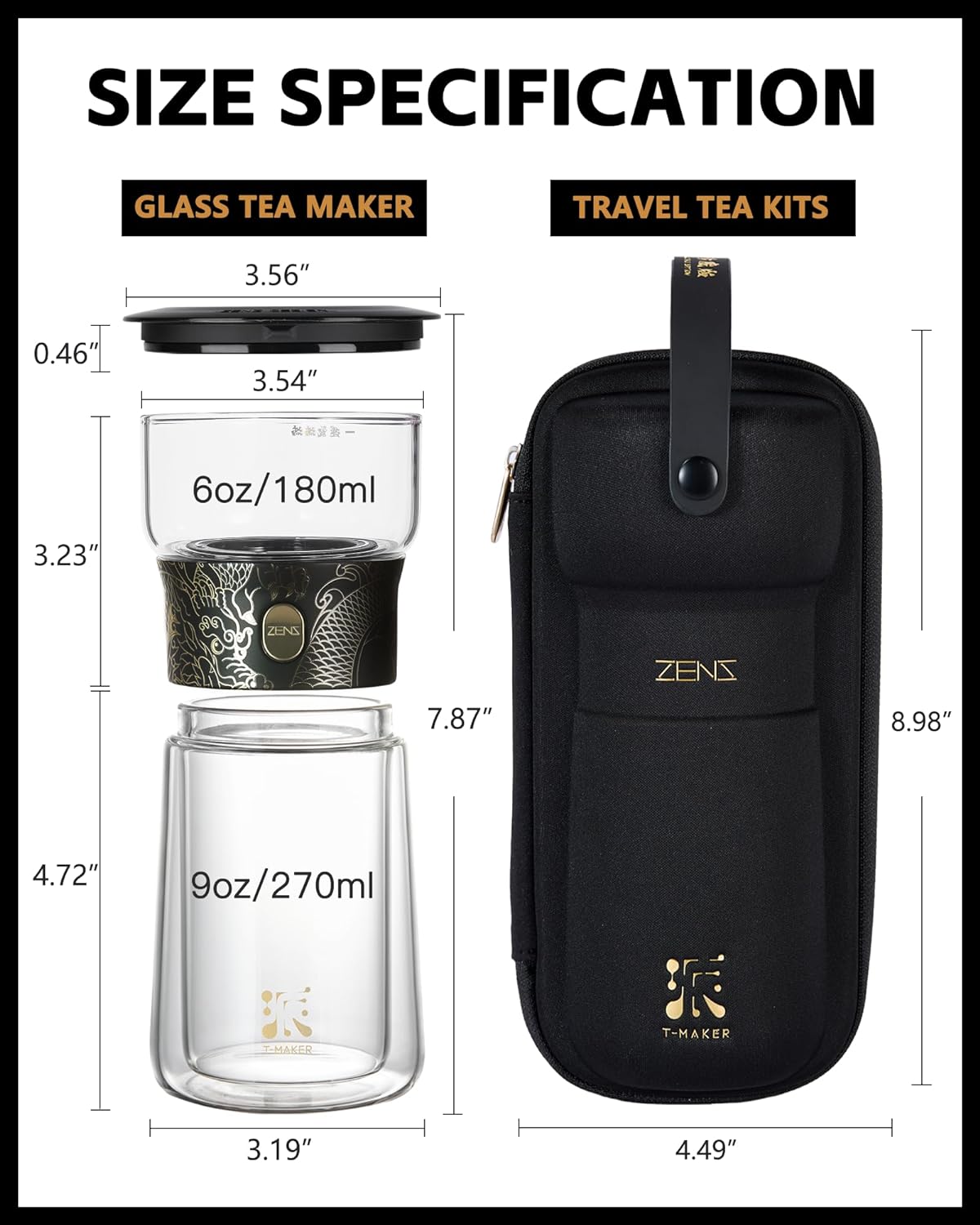 ZENS Cool Glass Teapot with Infuser, Smart One Touch Tea Maker for Loose Tea Diffusers with Insulated Mug and Portable Tea Kits, Enchanted Teapot Alternatives for Tea Lover Gifts