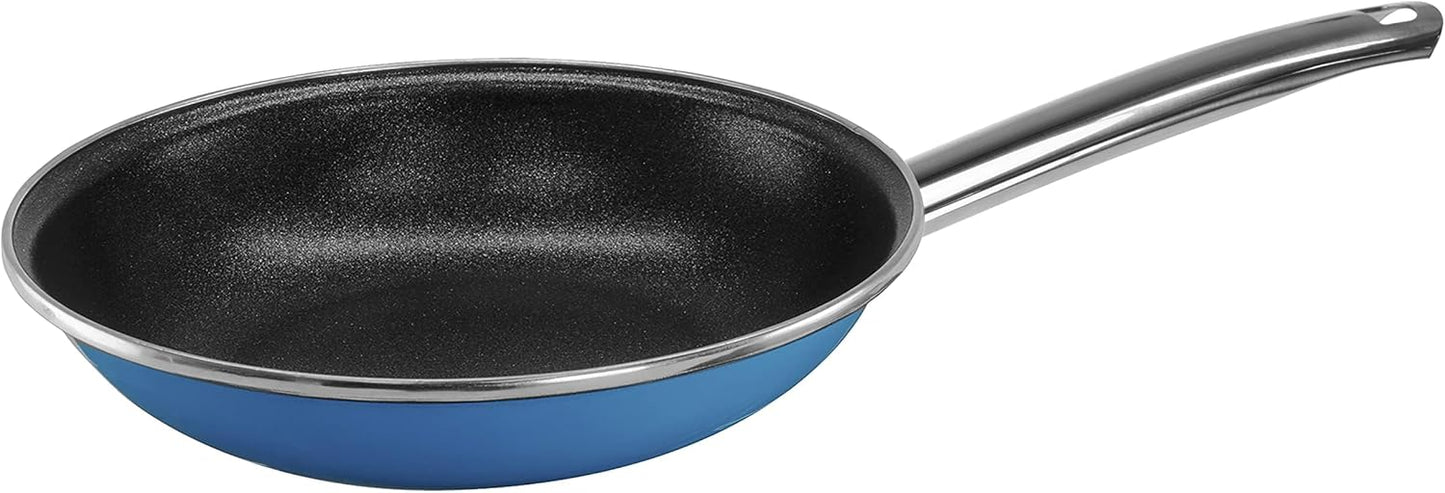 VITA 11-Inch Covered Skillet (Enamel on Steel)(Blue) for All Stove Tops - Dishwasher & Oven Safe up to 350 ℉ – Quick & Even Heat Distribution – Pan that’s Non Stick, Scratch Resistant, High Gloss