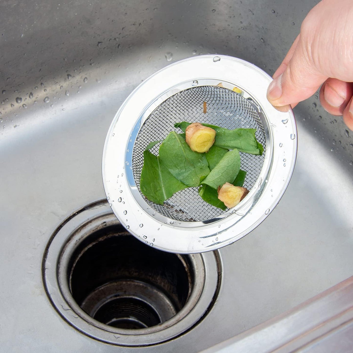 2PCS Kitchen Sink Strainer-Stainless Steel Mesh Drain Strainer,Large Wide Rim 4.5" Diameter