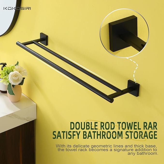 KOKOSIRI Towel Rails Bathroom Hardware Towel Bars Matte 24 Inch B5005BK-L24