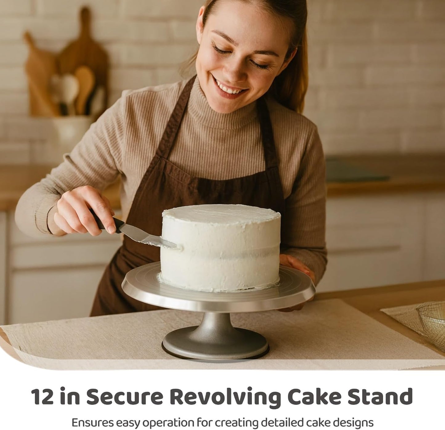 OMISTAR Aluminium Alloy Revolving Cake Stand, 12 in Cake Decorating Turntable, Non-Slip Rotating Platform, Smooth 360° Rotations for Cake Decorating and Baking Parties