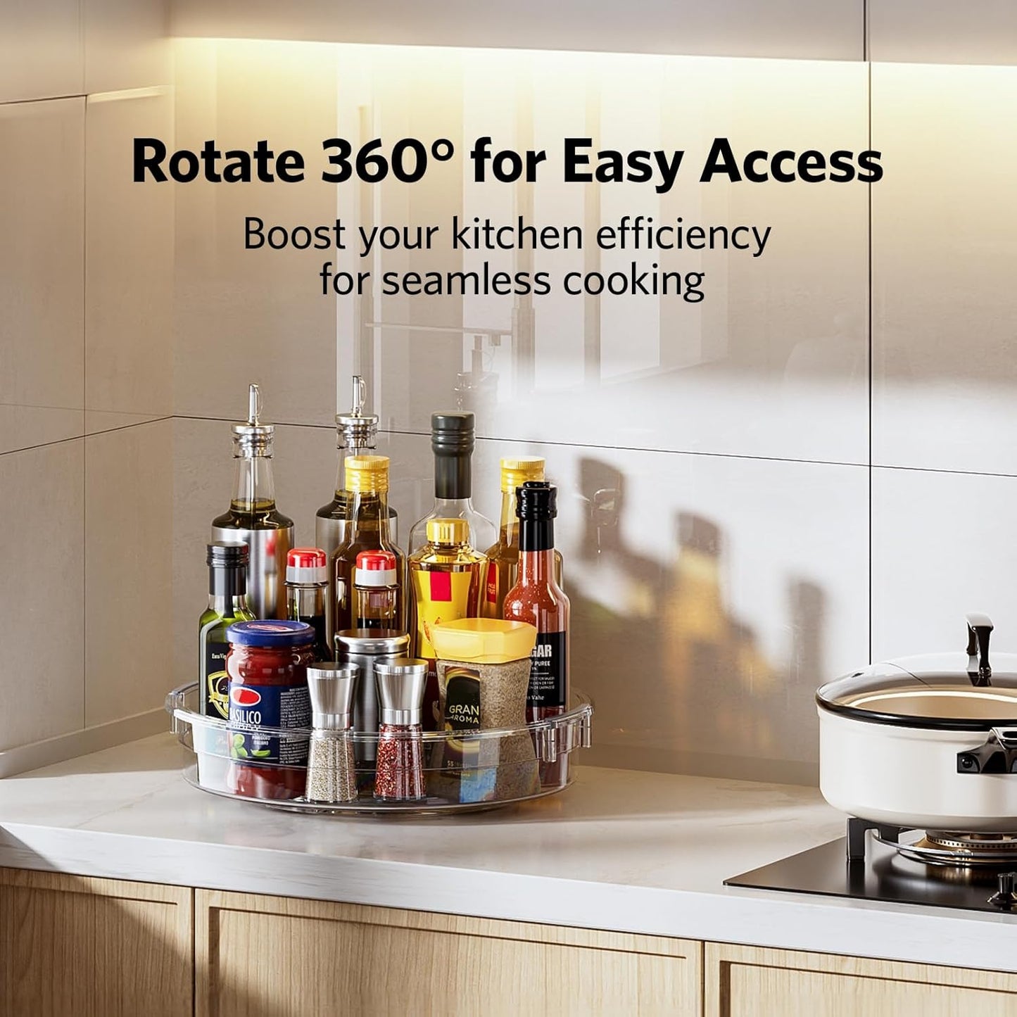 LAMU 4 Pack Lazy Susan Organizer, Clear Lazy Susan Turntable for Cabinet, Refrigerator, Table Top, Kitchen, Bathroom, Pantry Organizers and Storage, 2 Sizes Included 12in, 10.6in