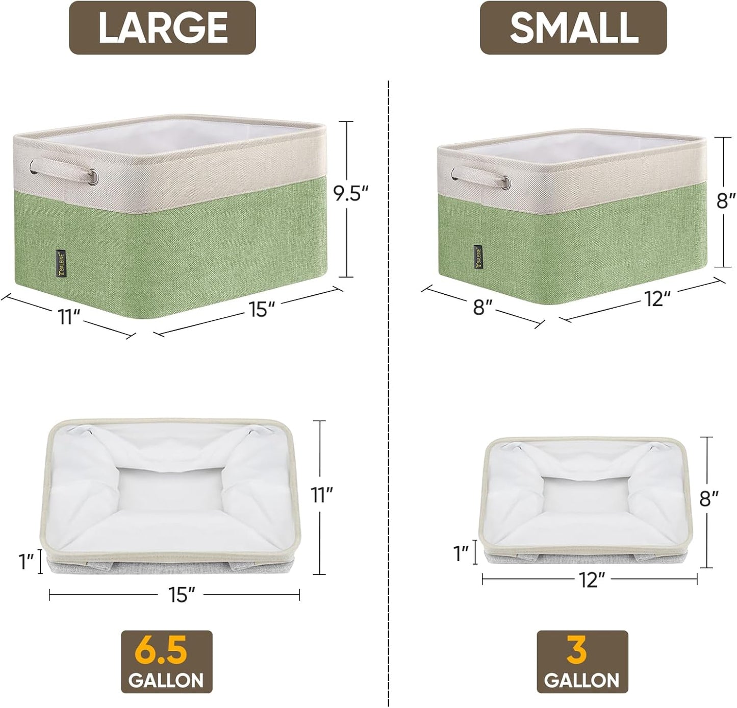 BALEINE 4 Pack Fabric Storage Bins for Shelves, Linen Storage Baskets for Organizing, Decorative Closet Bins for Clothes, Home (Green, 12"x8"x8")