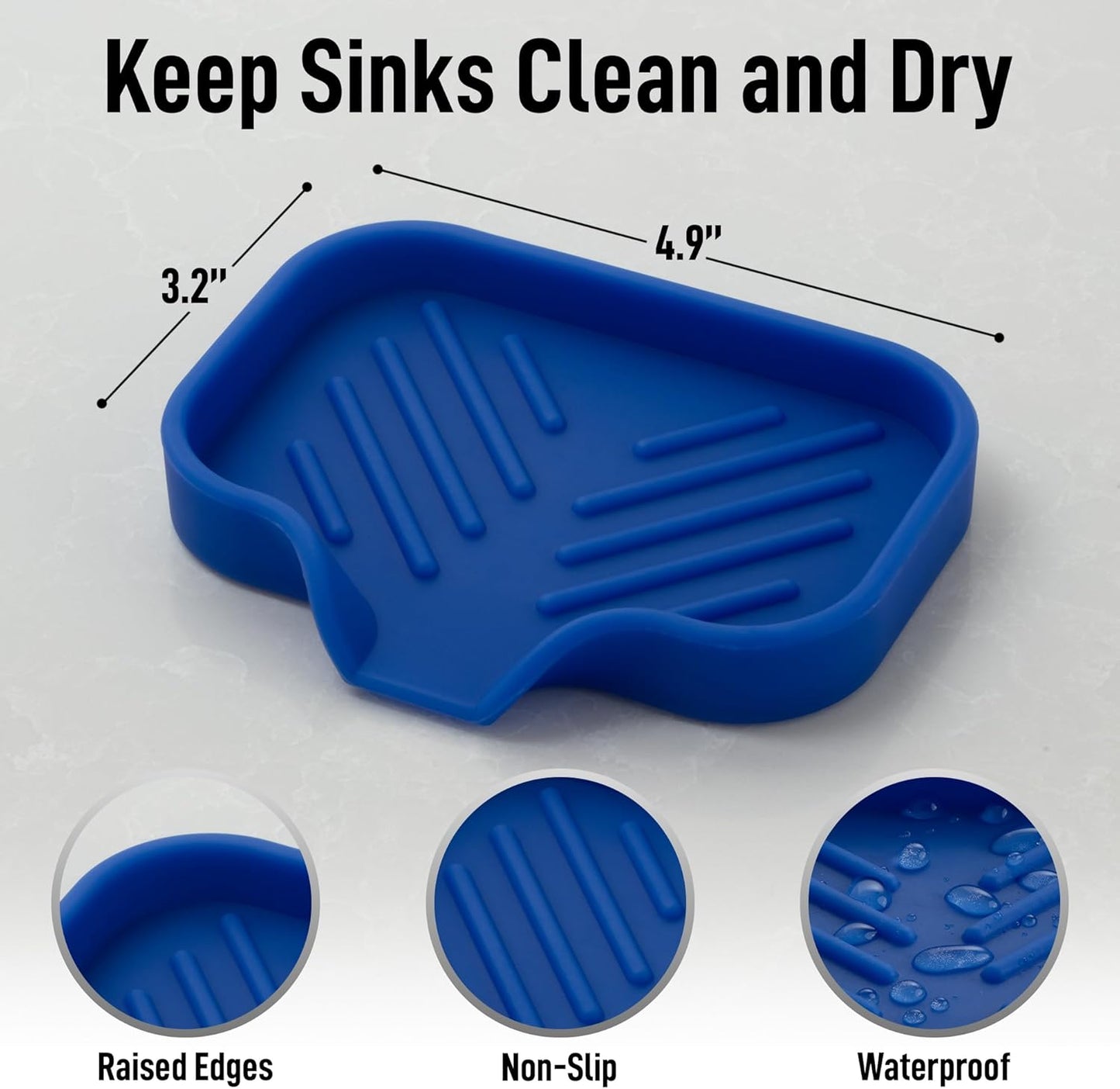 Zulay Kitchen Small Silicone Sponge Holder (4.9x3.3”) – Space-Saving Sink Organizer Tray for Sponge, Soap, Brush & More – Compact Non-Slip Dish for Kitchen & Bathroom (Turkish Sea)