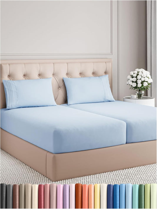 Split King Size 5 Piece Sheet Set - Comfy Breathable & Cooling Bed Sheets Set - Hotel Luxury Bedding for Women, Men, Kids, Teens, Boys & Girls - Deep Pockets, Soft, Wrinkle Free - Oeko-Tex - Sky Blue