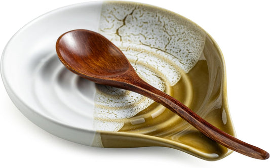 Ceramic Spoon Rest for Stove Top & Kitchen Counter, Large Spoon Holder, Heat-Resistant & Easy to Clean, Non-Stick Spatula Holder for Cooking, Coffee Spoon, Kitchen Decor, Gradient Brown