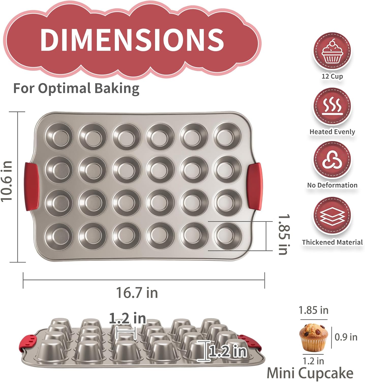 Mini Muffin Pan, 24 Tin Cupcake Pan, Nonstick Small Muffin Tray with Silicone Grip Handles, Durable Mini Cheesecake Cup Cake Pans for Baking, 2-PACK,Gold