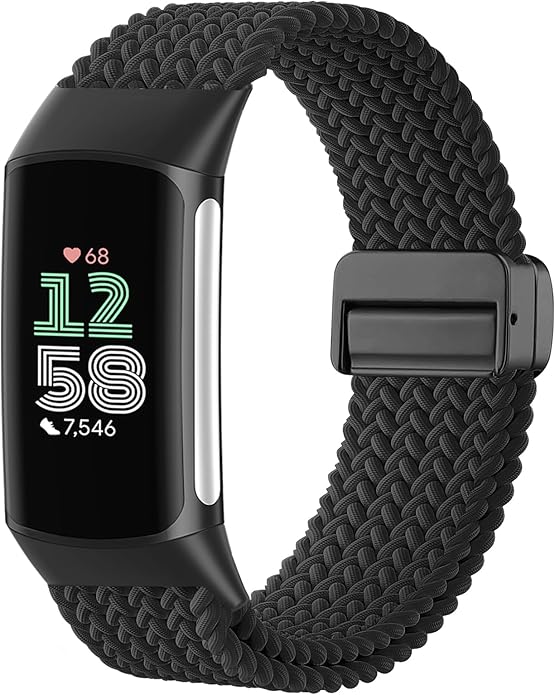 Magnetic Braided Nylon Compatible with Fitbit Charge 6 Bands/Fitbit Charge 5 Bands for Women Men, Soft Sport Stretchy Breathable Strap Replacement Wristband for Charge 6/Charge 5