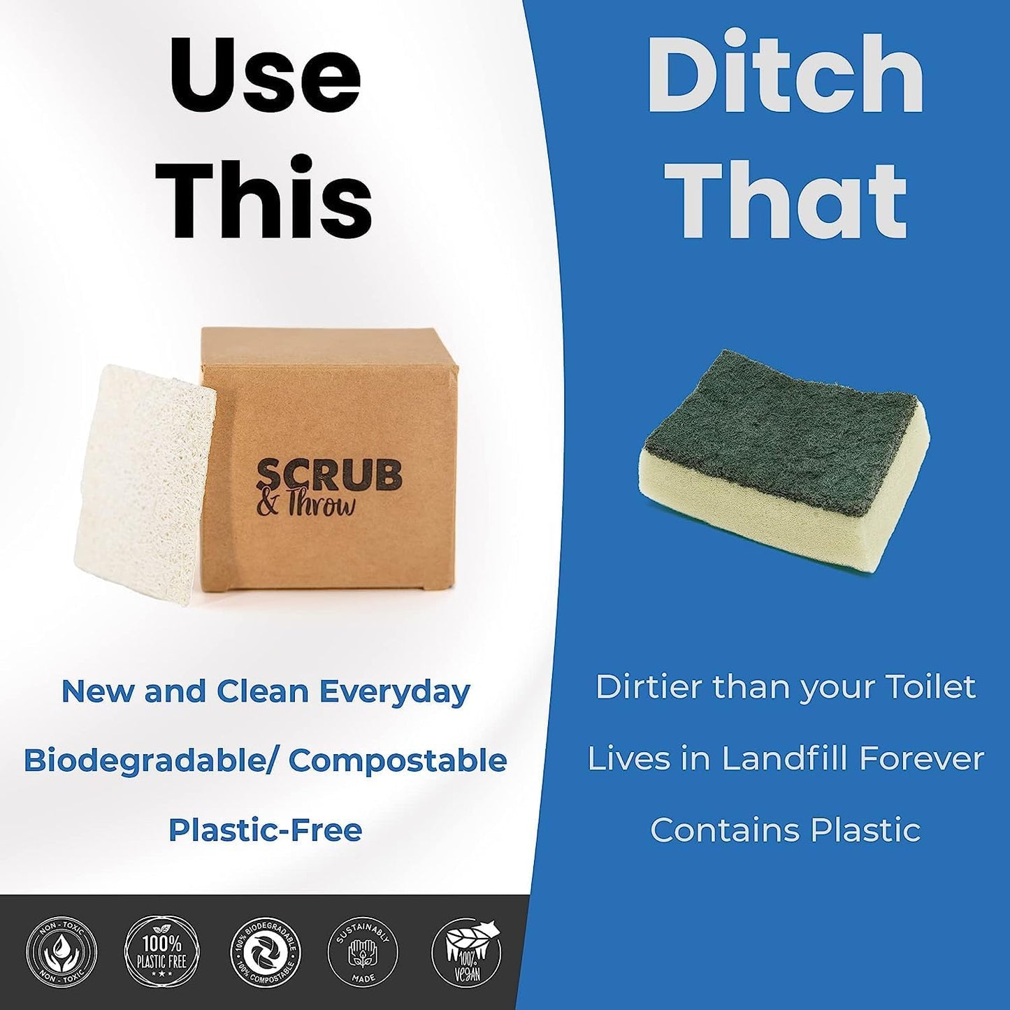 Scrub & Throw Natural Loofah Sponges, Multipurpose Dish Cleaning Tools (Pack of 180) for Kitchen, Bathroom, and Household Use - Non-Scratch