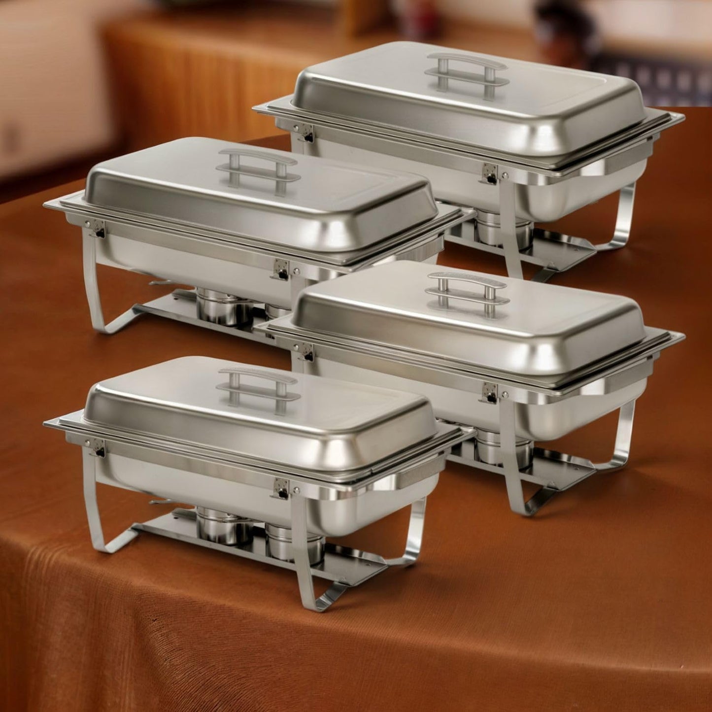 4 Pack 9.5QT Chafing Dish Full Set – Stainless Steel Catering Chafer with Lids, Pans & Fuel Holders – Buffet Food Warmers for Parties, Events & Weddings (Rolled Edges)