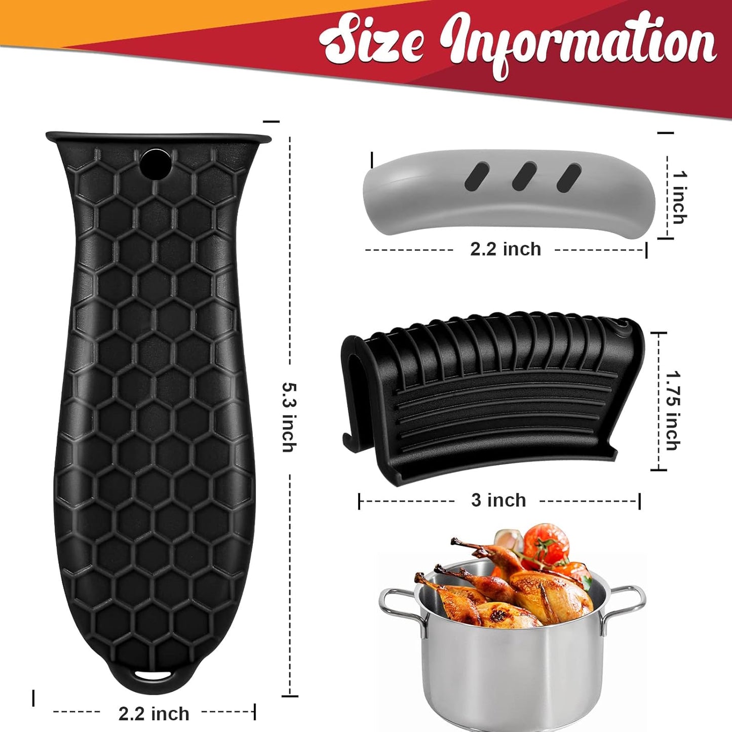 8 Pcs Cast Iron Handle Cover, Silicone Hot Handle Holder, Heat Resistant Cast Iron Skillet Covers Potholder for Frying Pans and Griddles Kitchen Supplies