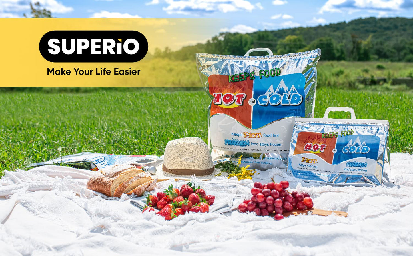 Superio Hot & Cold Insulated Bags for Food Delivery & Grocery Shopping - Reinforced Thermal Lunch Bag (2, 20" x 19")