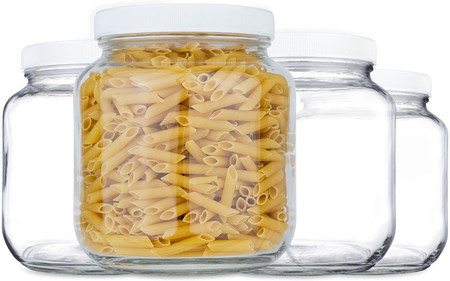 kitchentoolz Half Gallon Mason Jar 64oz – 4 Pack Wide Mouth Glass Jars with Foam-Lined Plastic Lid – Airtight Storage for Kombucha, Pickling, Canning – Big Mason Jars