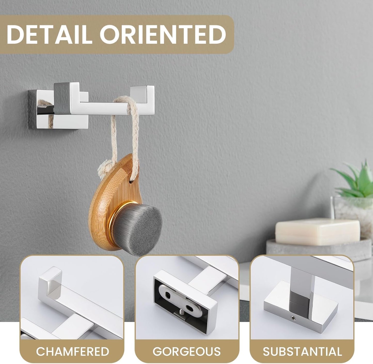 Suyar Double Towel Hook, SUS304 Stainless Steel Bathroom Hand Towel Holder, Bath Coat Robe Hanger Polished Chrome, Wall Mounted