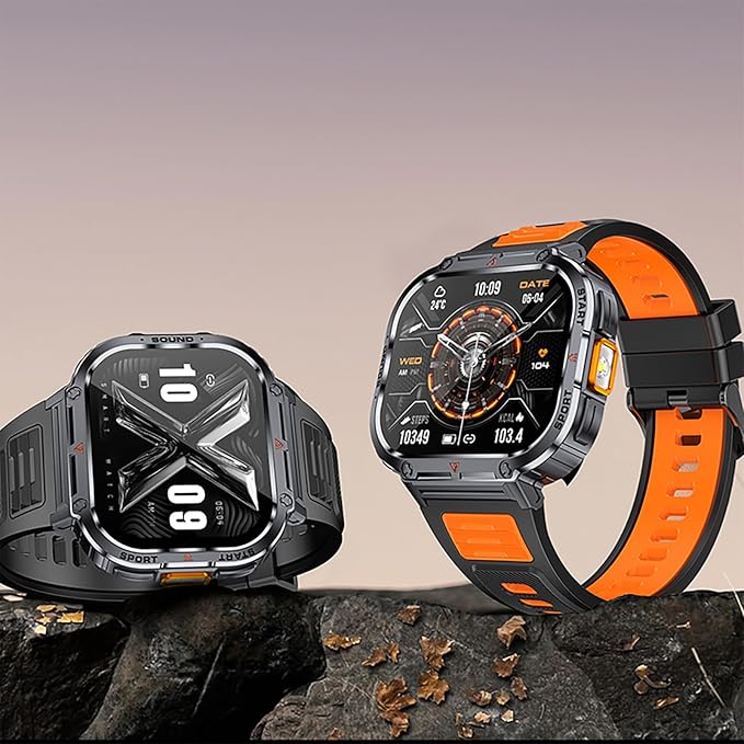 Loluka Big Screen Smart Watch for Men, 2.0'' HD Military Smartwatch with LED Flashlight 5ATM Waterproof Rugged Tactical Fitness Tracker (Answer/Make Calls)