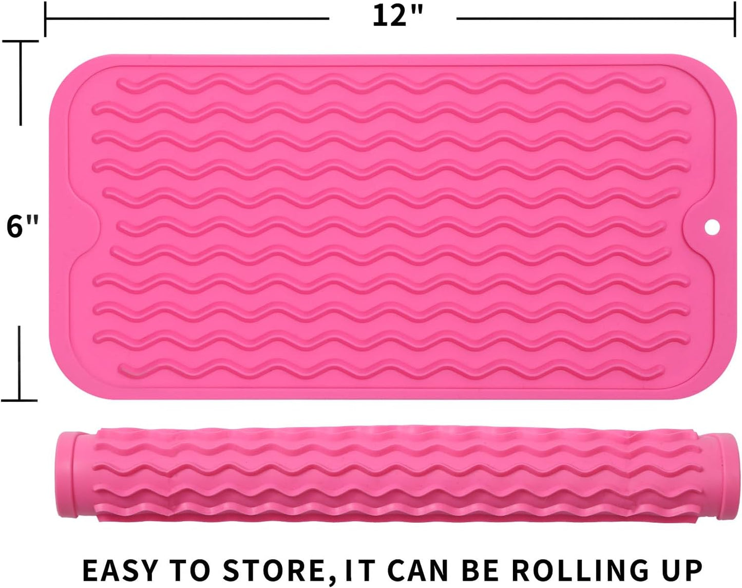 Silicone Dish Drying Mat for Multiple Usage,Easy clean,Eco-friendly,Heat-resistant Silicone Mat for Kitchen Counter or Sink,Refrigerator or Drawer Liner Rose S 12 inches x 6 inches