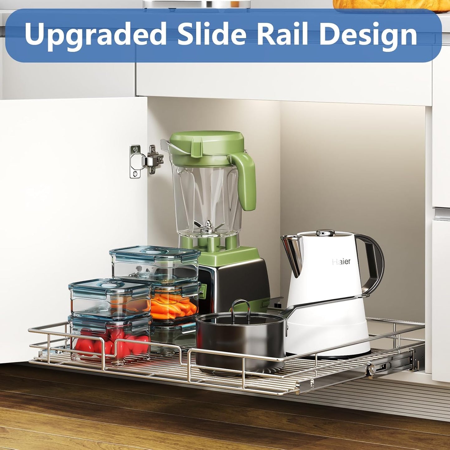 ROOMTEC Pull Out Cabinet Organizer, 27" W x 21.5" D, Heavy Duty Slide Out Kitchen Cabinet Organizers, Neutral