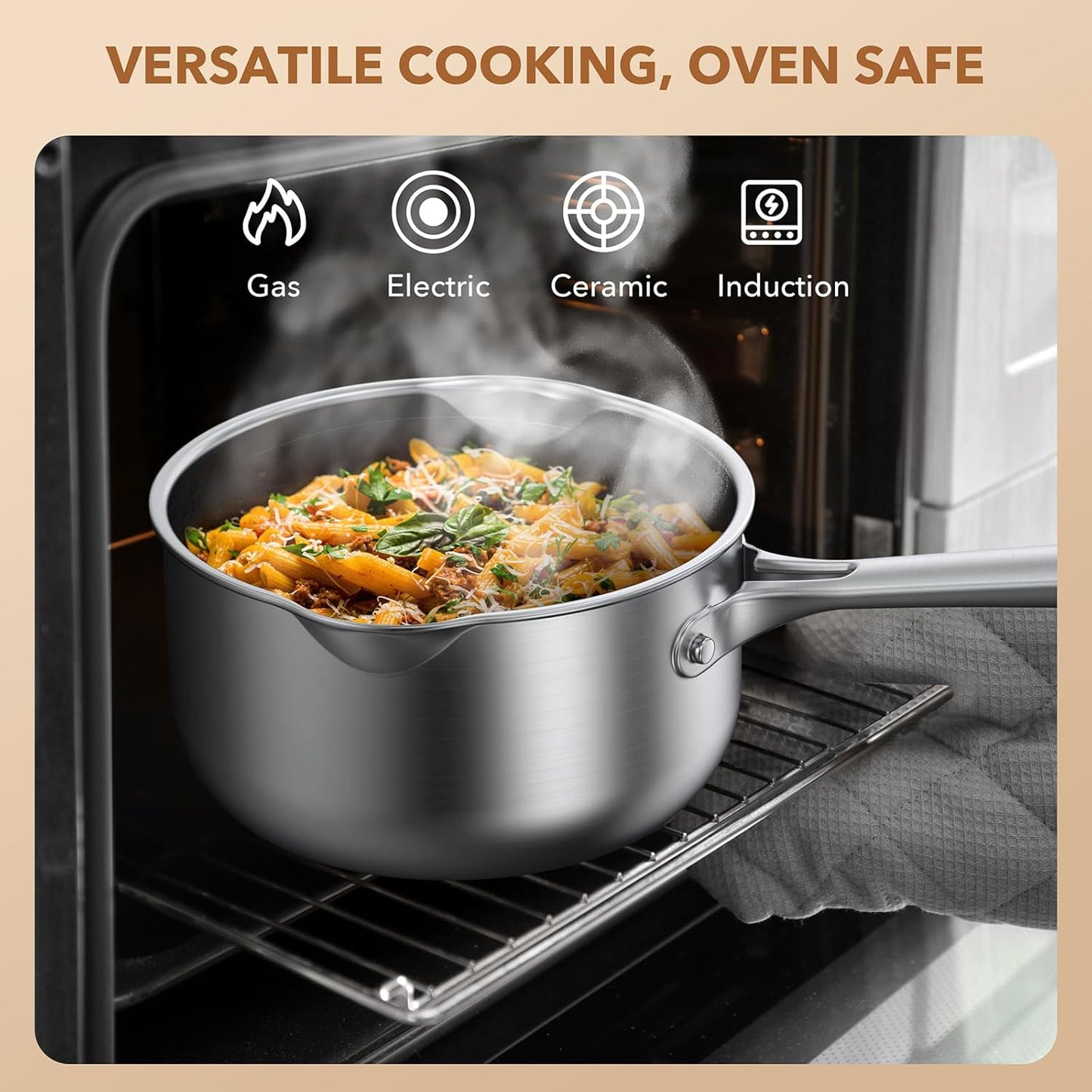 PekGema Stainless Steel Saucepan 3 Quart with Glass Strainer Lid, Thicken Tri-ply Full Sauce Pot, Two Side Spouts for Easy Pour, Dishwasher Safe, Induction Ready, Compatible with All Cooktops