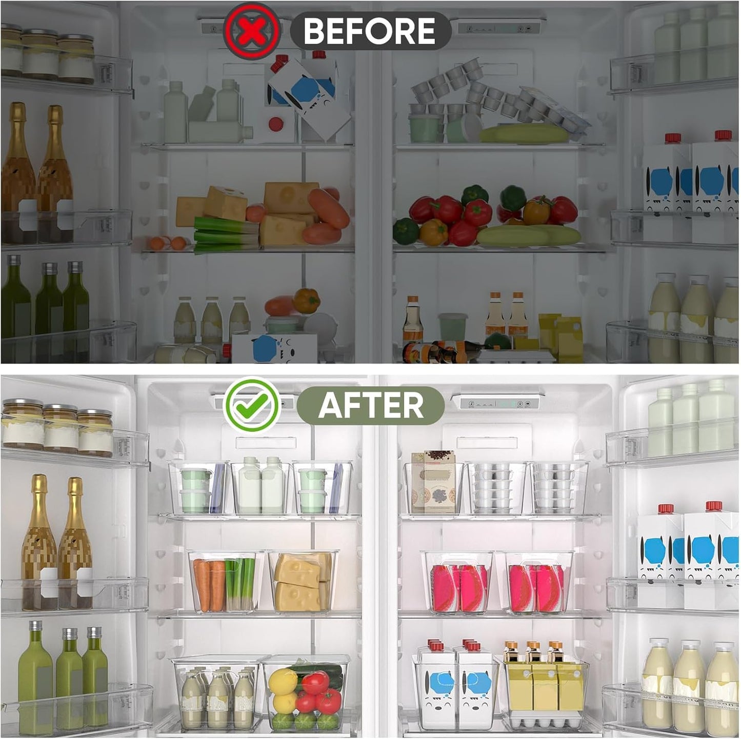 BALEINE Clear Stackable Storage Bins with Lids, Plastic Containers with Handle for Pantry Organizers and Storage, Plastic Bins for Fridge, Kitchen, Bathroom, Cabinet (13x7.4x7, 6PK)