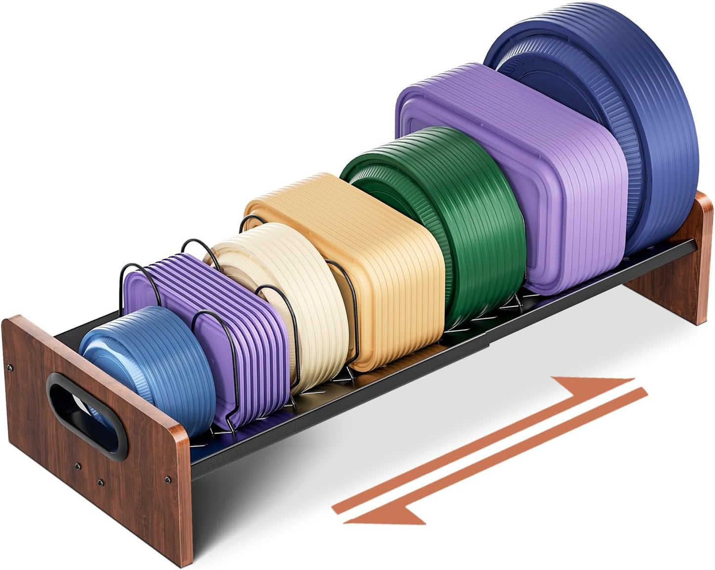 Expandable Food Container Lid Holder Organizer, Adjustable 13.97-22 Inch V-Shaped Kitchen Cabinet Storage Rack with 20 Slots & 6 Adjustable Dividers for Lids, Cutting Boards, Baking Pans