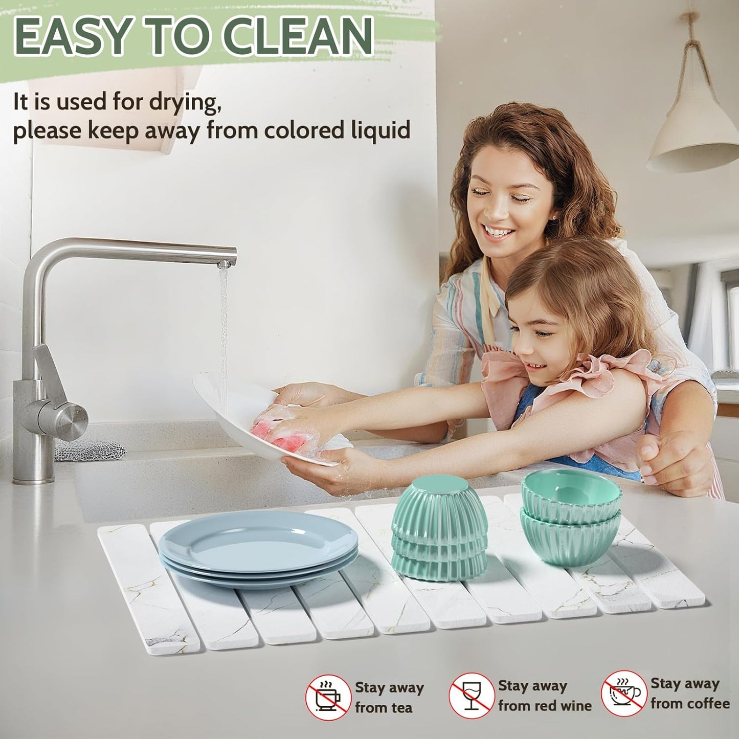 Stone Drying Mat for Kitchen Counter - 24x16 Inches Foldable Quick-Dry, Stone Dish Drying Mat Suitable for Kitchen Countertops | Environmentally Friendly A gift for Mom.