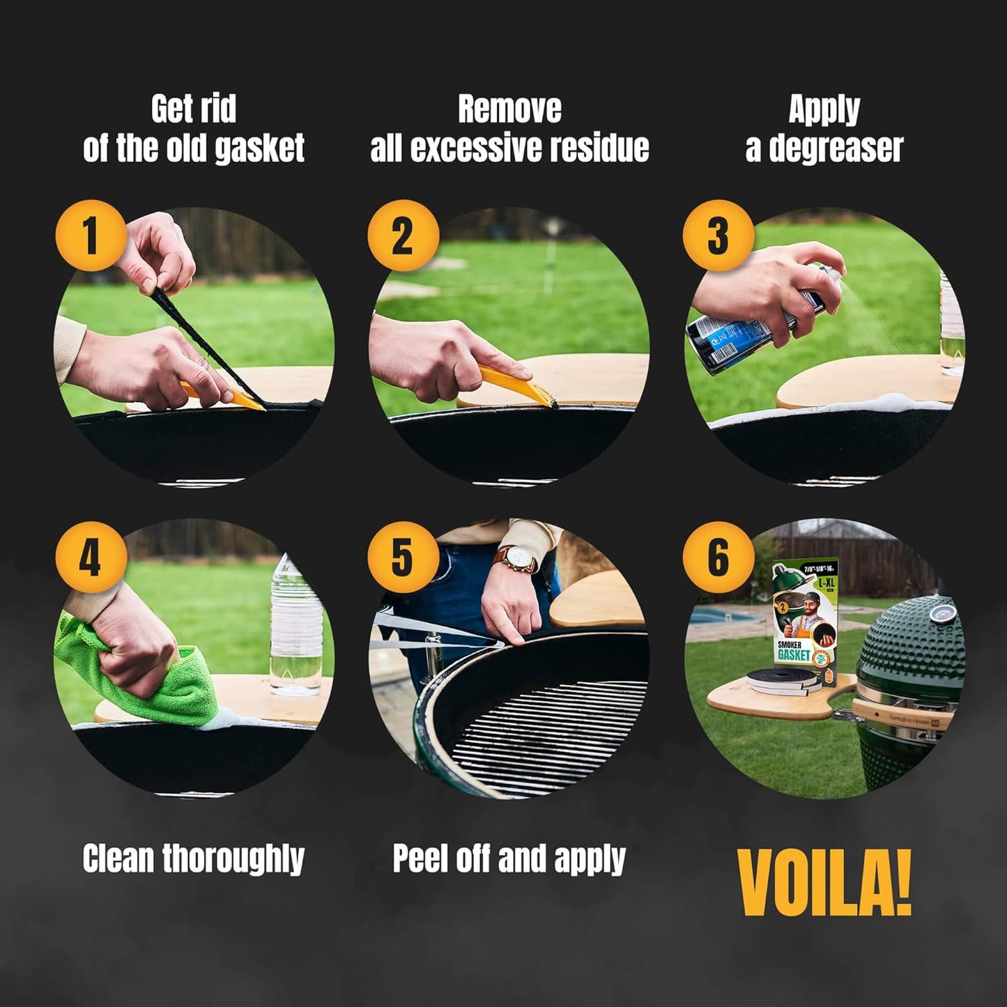 Gasket for Big Green Egg S-M - 2-Pack x 5 FT Smoker Gasket Seal - BGE Gasket 3/4" x 1/8" Felt - Compatible with Big Green Egg - Accessories & Parts for Grill by Smoker Chef