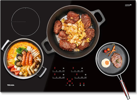 30 Inch Induction Cooktop 7400W, TECASA Built-in Induction Stovetop with 4 Boost Burner, Timer & Child Safety Lock, 9 Heating Level, Sensor Touch Control, 240V, Drop-in Electric Stove Top