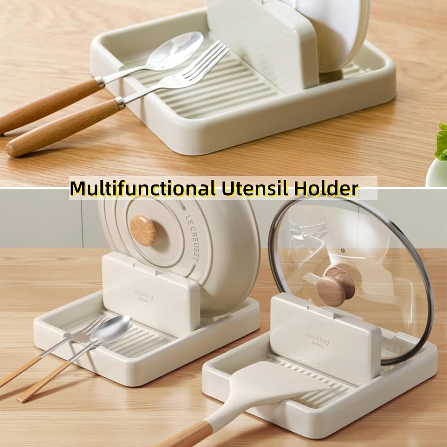 Spoon Rest with Pot Lid Holder for Stove Top, Utensil Rest & Spoon holder for Kitchen Counter, Stove Top, Heat Resistant Kitchen Utensil Holder for Spatulas Holder, Pot Lid, Tongs, Ladles