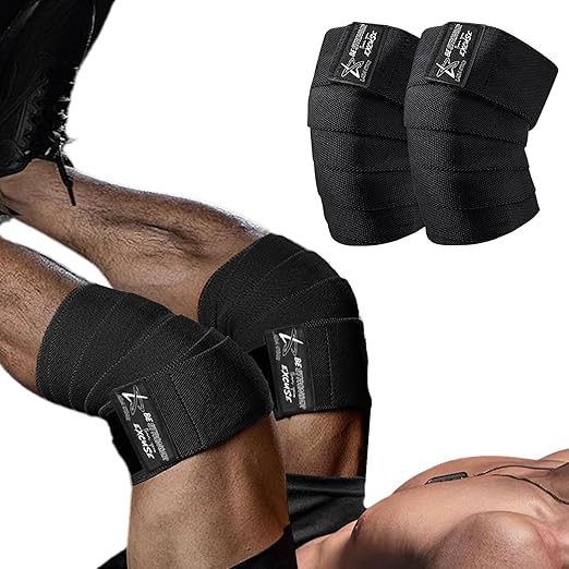 Knee Wraps for Weightlifting (Pair) | Knee Straps for Squats,Cross Training, WODs, Gym Workouts, Weightlifting, Fitness & Powerlifting | Alternative Knee Sleeve | 72" Compression & Elastic Support (Black)