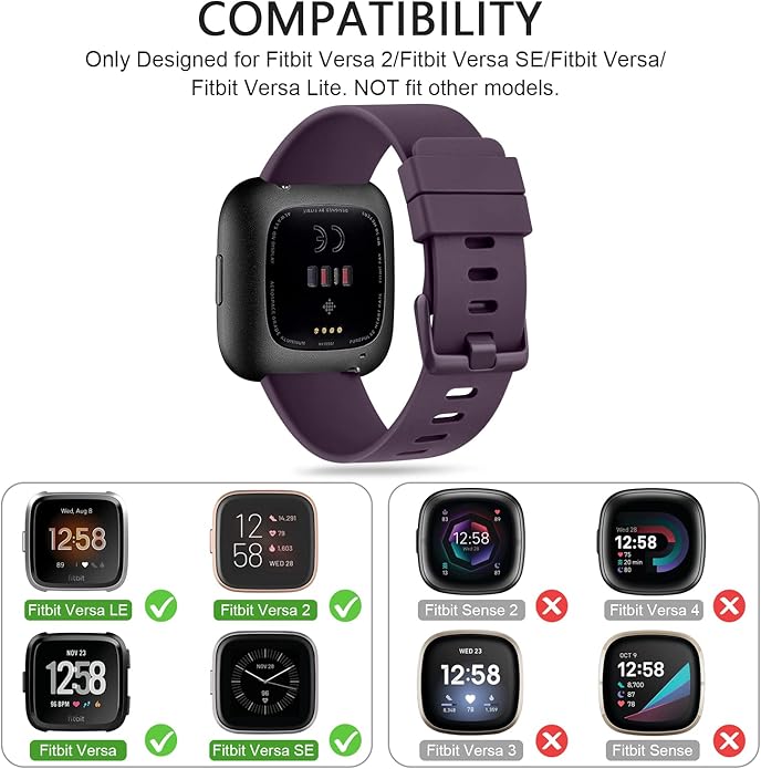 3 Pack Sport Bands Compatible with Fitbit Versa Bands, Classic Soft Sport Replacement Wristbands for Fitbit Versa 2 Smart Watch Women Men