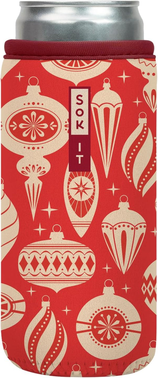 Sok It CanSok Sleeve for Beer & Soda Insulated Neoprene Cover (Vintage Baubles, 12oz Slim Can Sleeve)