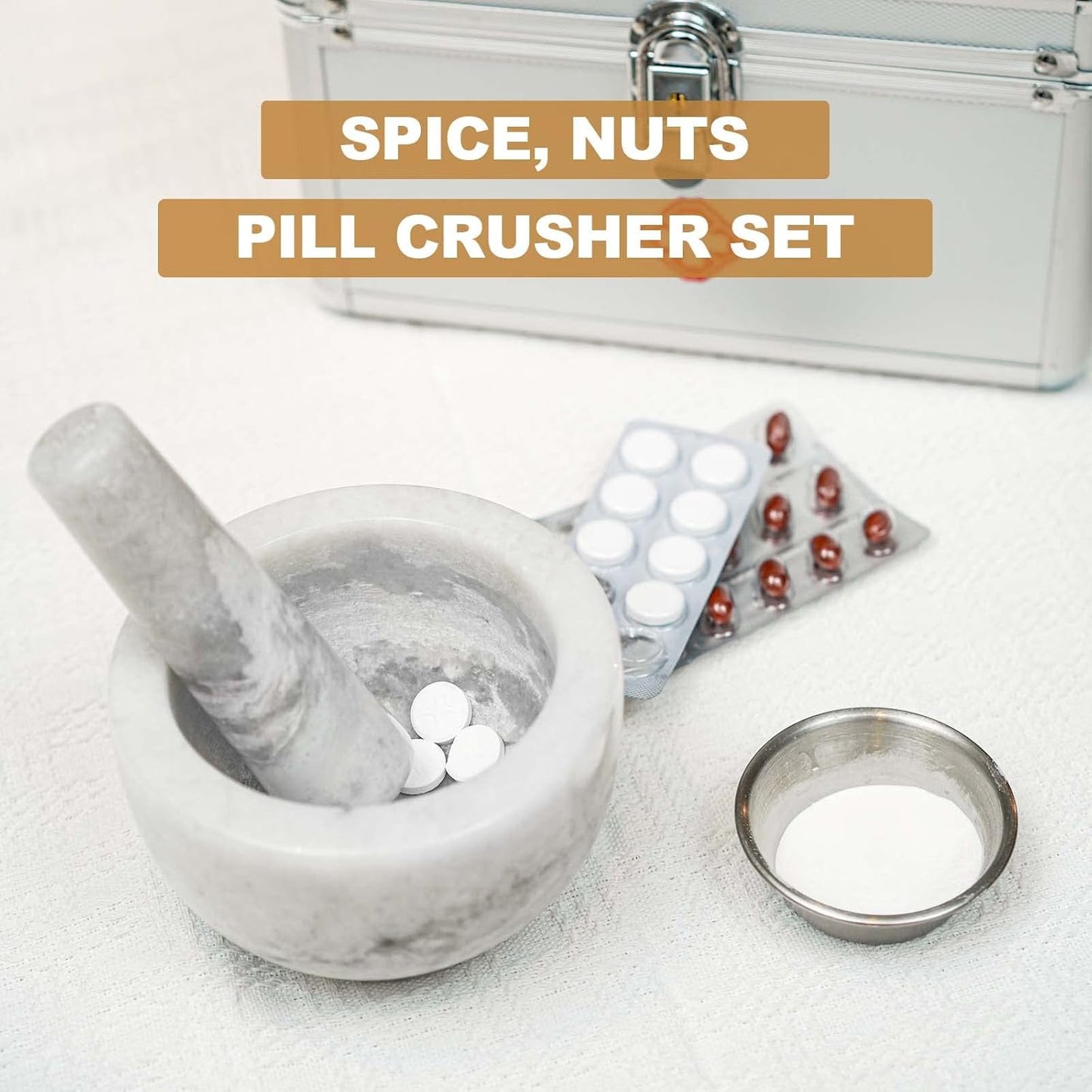 Koville Marble Mortar and Pestle Set, 5"-1.5 Cups Grinder Bowl for Guacamole, Salsa, Pill Crusher, Spice, Herb, Garlic, Nut, Heavy Duty Grinder for Kitchen(Grigio Fantasy)