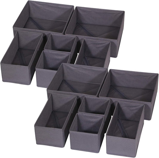 DIOMMELL 12 Pack Foldable Cloth Storage Box Closet Dresser Drawer Organizer Fabric Baskets Bins Containers Divider for Baby Clothes Underwear Bras Socks Lingerie Clothing,Dark Grey 444