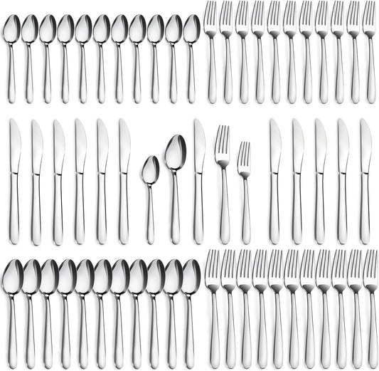 Pleafind 60-Pcs Silverware Set Service for 12, Premium Stainless Steel Flatware Set, Include Forks Spoons and Knives Set, Mirror Polished Cutlery Utensil Set for Home Restaurant, Dishwasher Safe