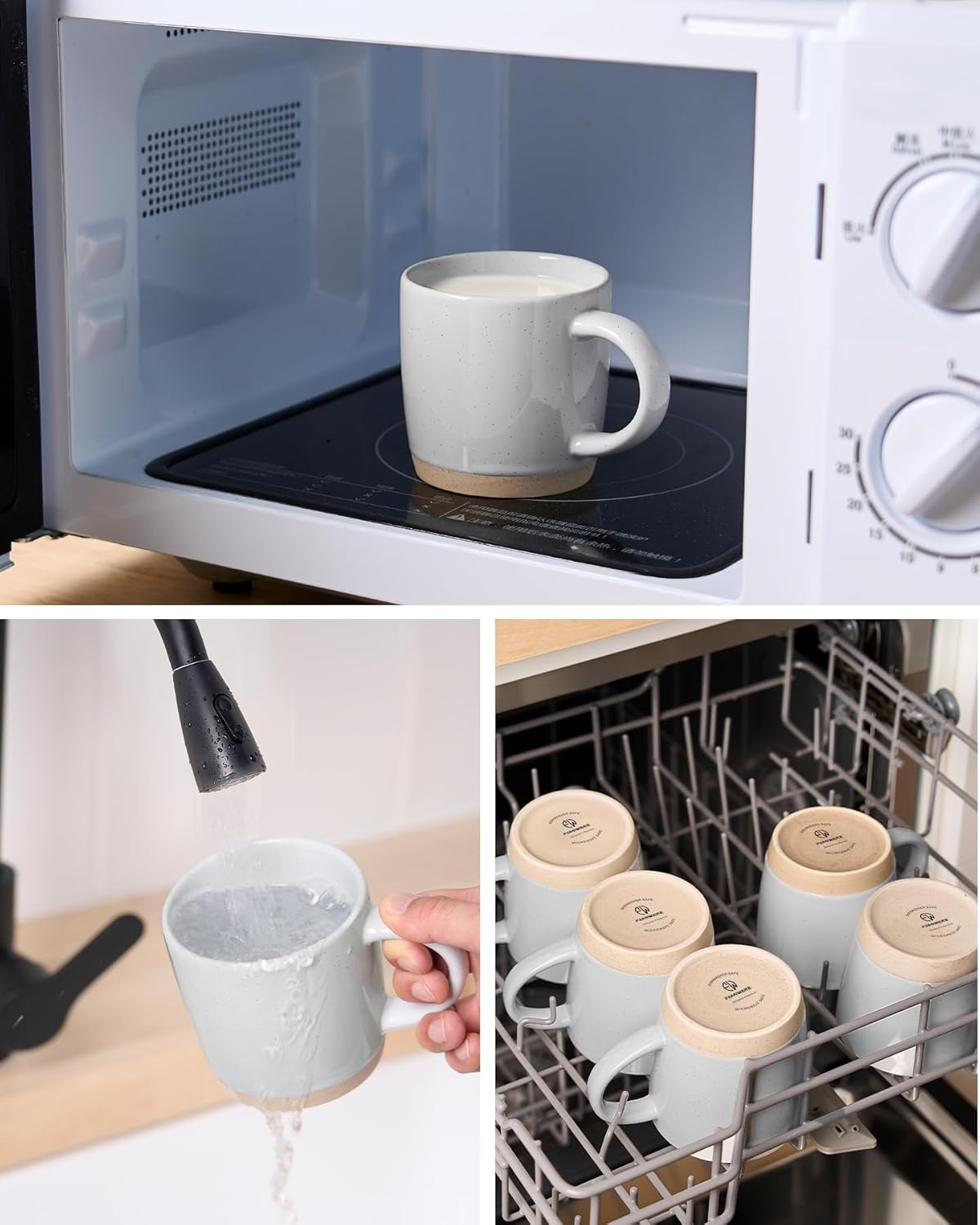 famiware Coffee Mugs for 4, 12 oz Mug Set, Dringking Cup with Handle for Coffee, Tea, Cocoa, Milk, Milkyway serise, Ligth Gray