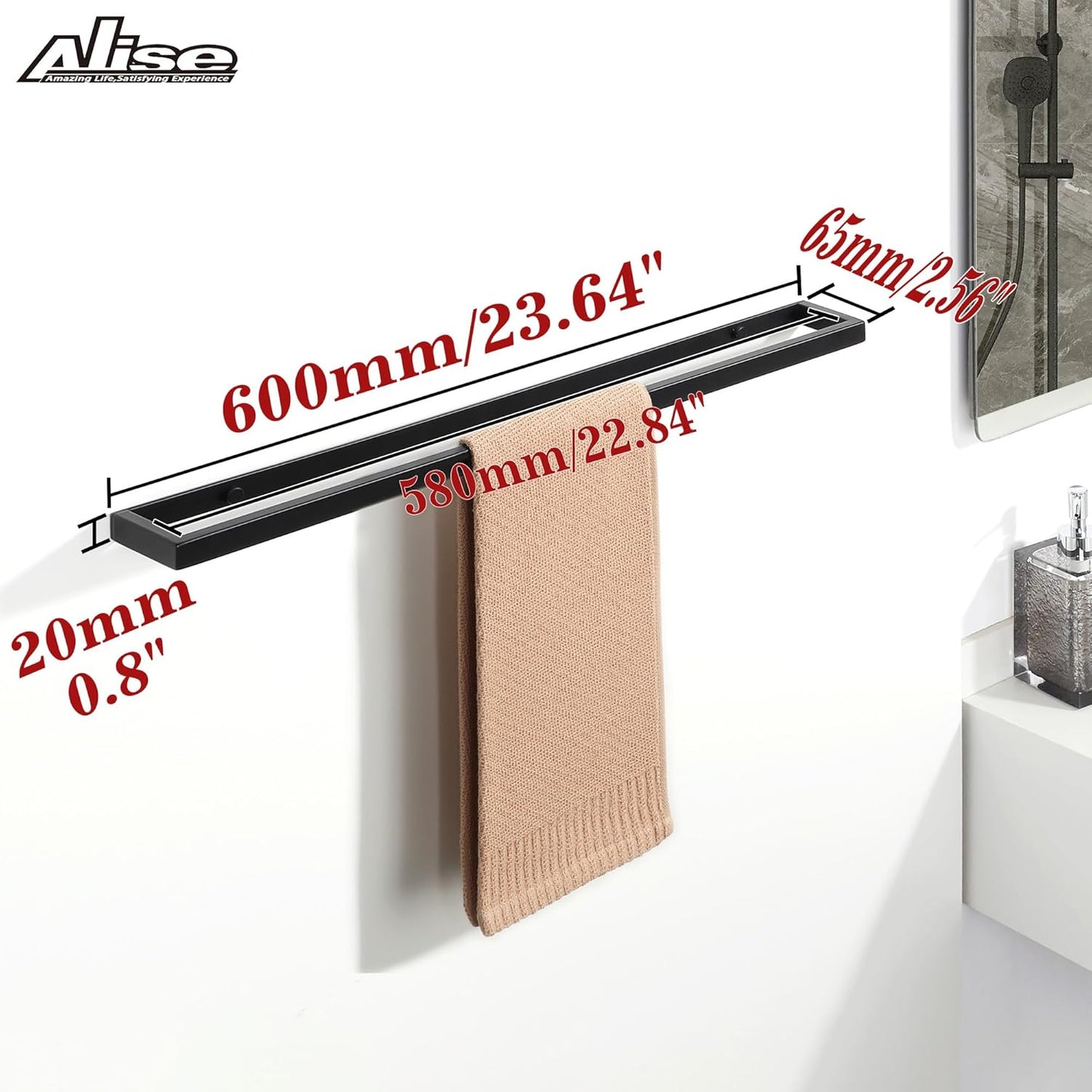 Alise Bath Towel Bars,28 Inch Towel Holder Towel Racks for Bathroom and Lavatory,SUS304 Stainless Steel Hand Towel Hanger Rail Wall Mount,Matte Black GJF070-B