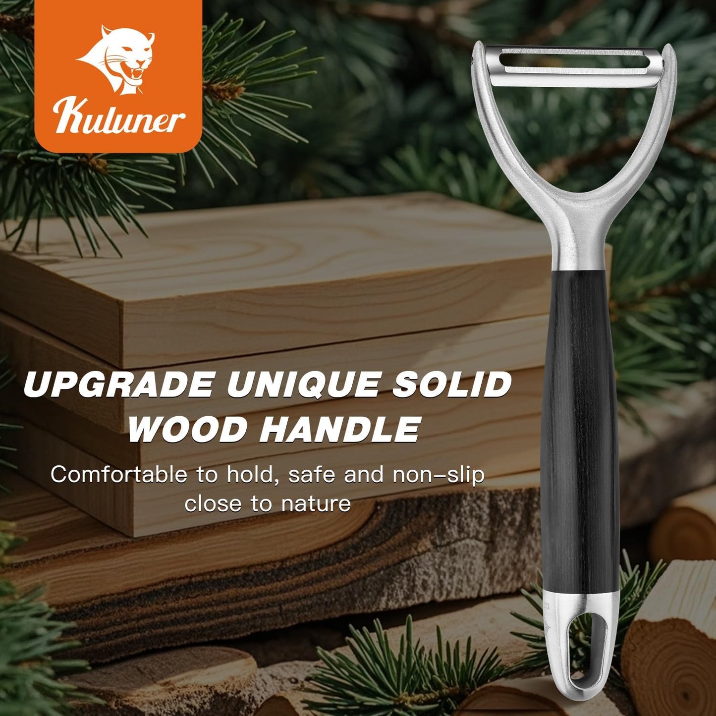 KULUNER 304 Stainless Steel Multi-Function Kitchen Peeler - With Solid Wood Handle, Sharp & Durable Blade, Effortlessly Peels Vegetables and Fruits, Essential Kitchen Tool