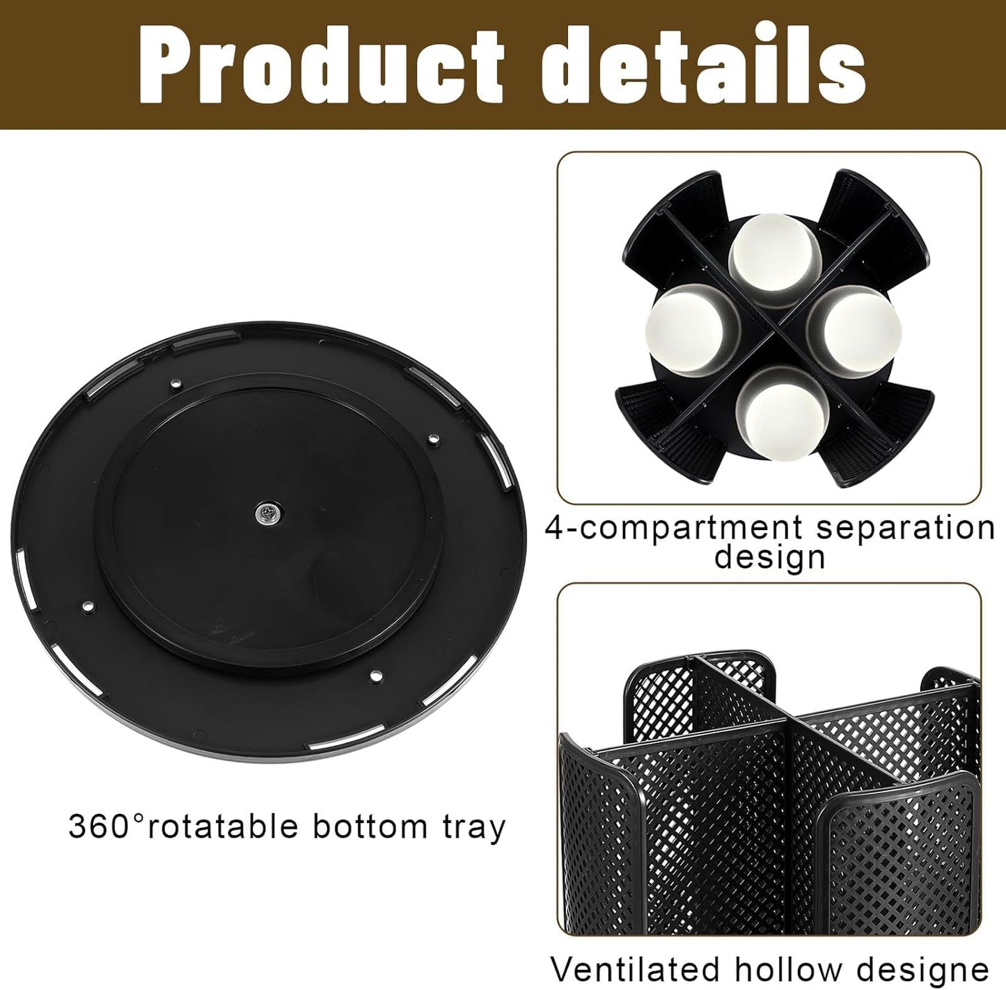 1 Pcs Rotating Paper Cup Dispenser, Cup Holder with 4 Compartments, Disposable Coffee Cup Dispenser Removable, Plastic Cup Storage & Lid Holder for Countertops, Kitchen, Coffee Stations (Black)