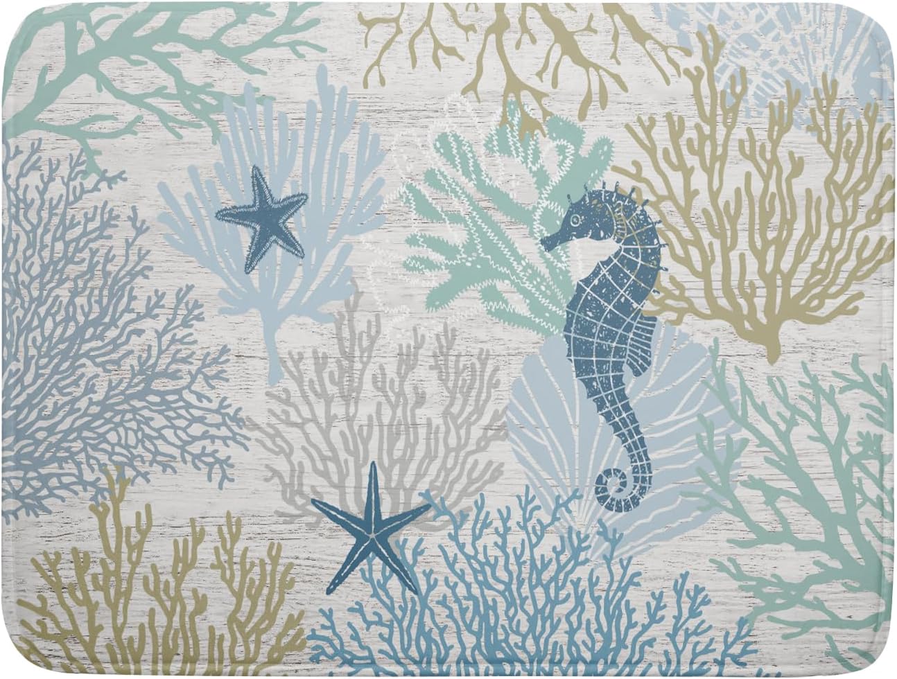 Blue Coral Dish Drying Mat Coastal Starfish Dishes Pad Hanging Drainer Mats Reversible Absorbent Kitchen Counter Protector 18x24 Inch