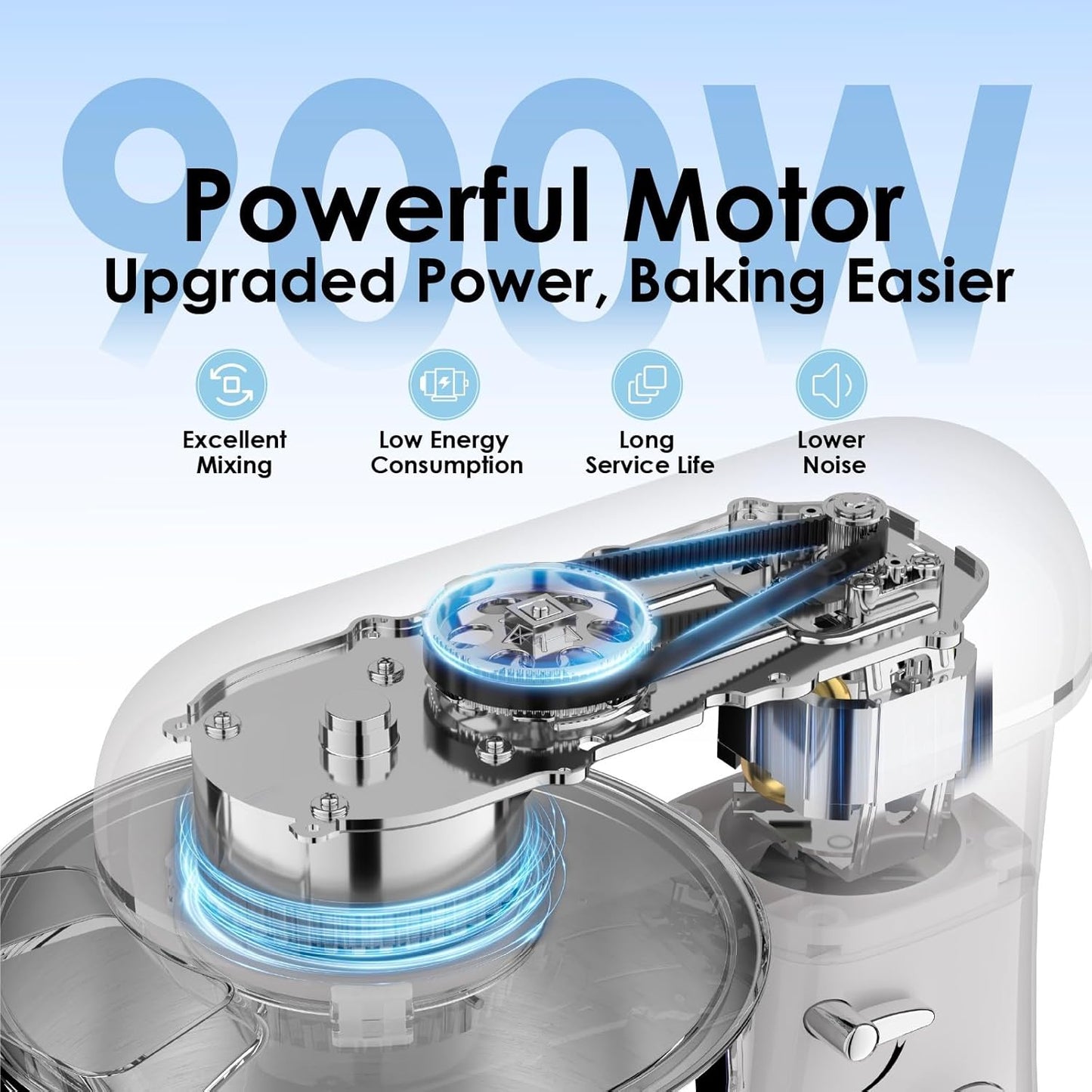 Kitchen in the box Stand Mixer - 8.5 Quart Mixing Bowl, 900 Watt Kitchen Electric Mixer for Heavy Dough, Large Capacity Food Mixer for Home Cooks with Egg Whisk, Dough Hook & Flat Beater (Cream)