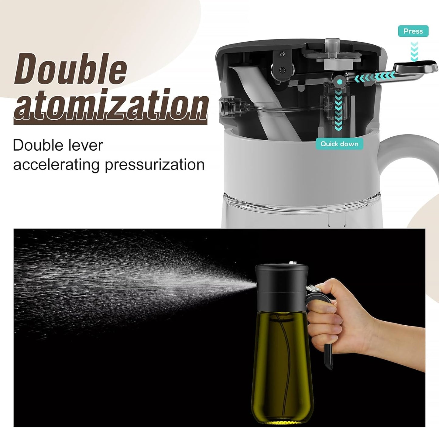 Glass Olive Oil Dispenser for Kitchen, 2 In 1 Oil Dispenser Bottle & Oil Sprayer for Cooking, Auto Flip Cap, 18oz Black (Light Blockage)