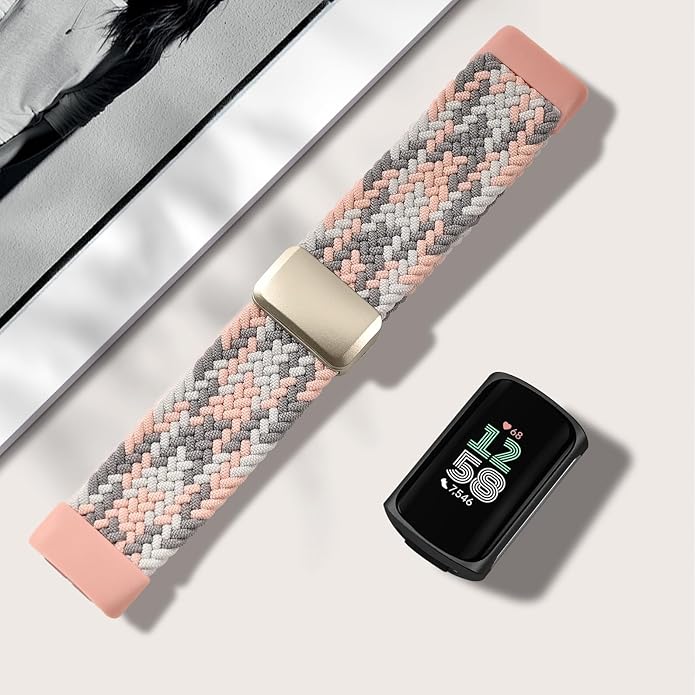 Magnetic Braided Nylon Compatible with Fitbit Charge 6 Bands/Fitbit Charge 5 Bands for Women Men, Soft Sport Stretchy Breathable Strap Replacement Wristband for Charge 6/Charge 5