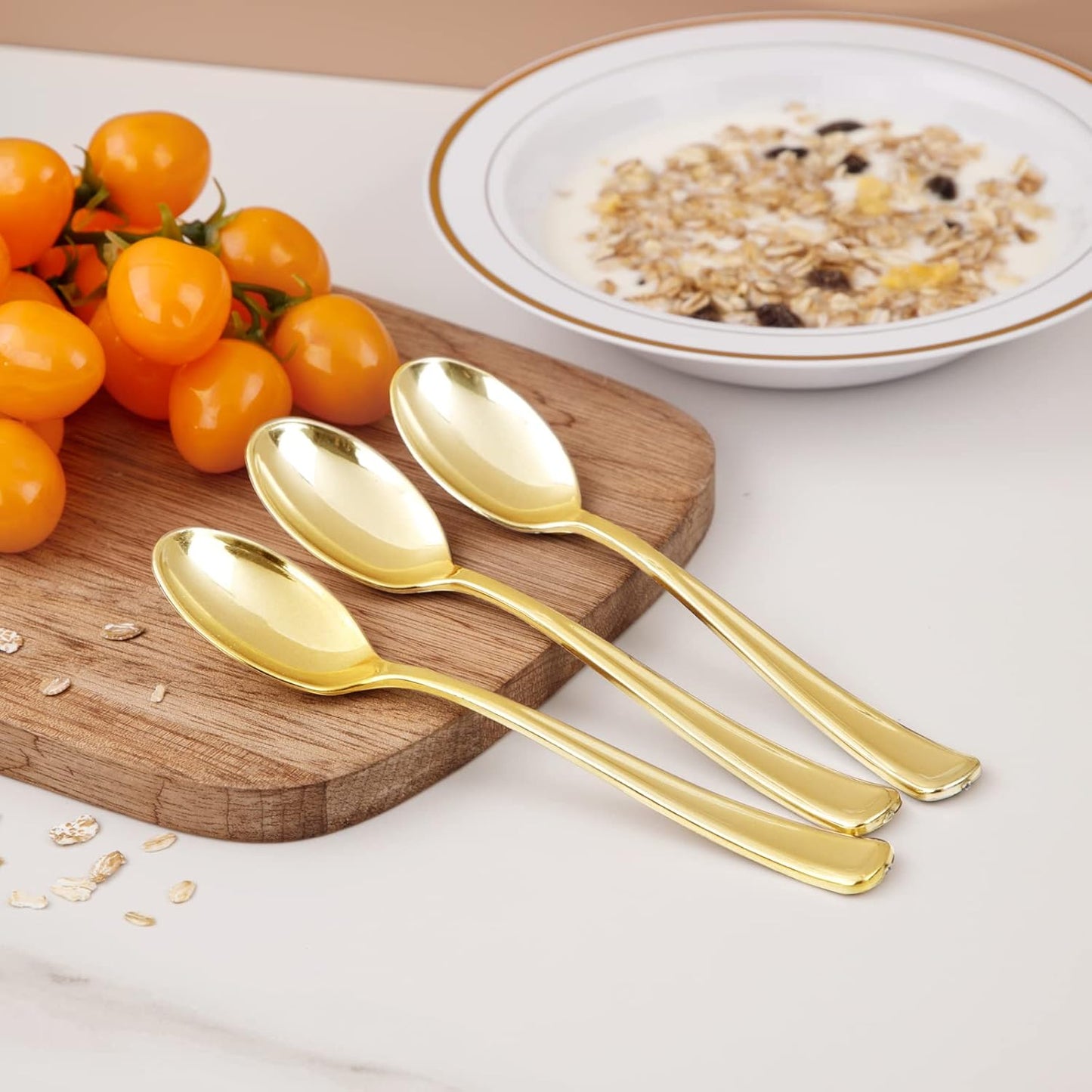 Liacere 200 Pack Gold Plastic Spoons - 6.7 inch Heavy Duty Plastic Spoons - Heavyweight Gold Disposable Spoons for Parties & Weddings & Restaurants & New Year