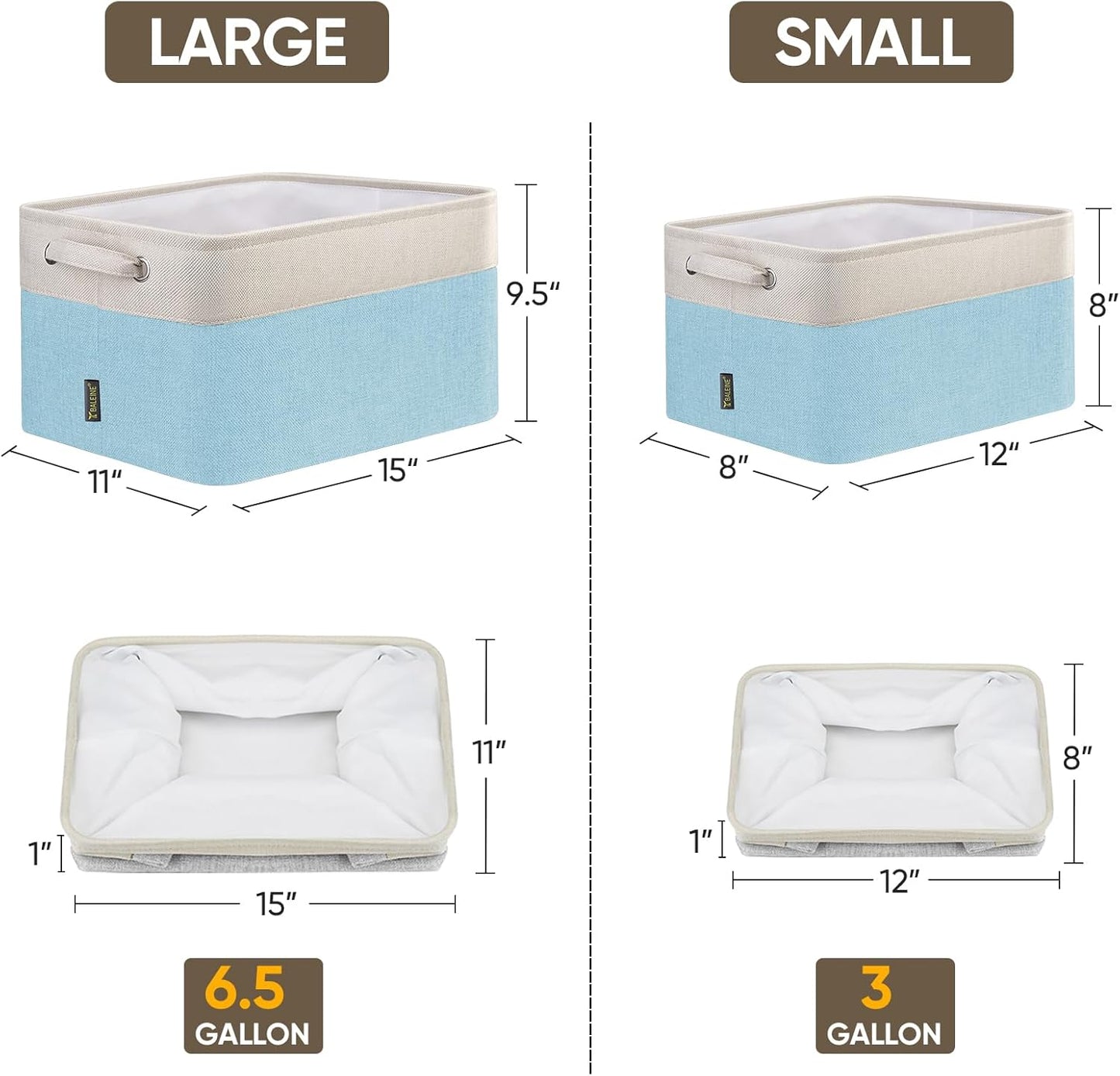 BALEINE 4 Pack Fabric Storage Bins for Shelves, Linen Storage Baskets for Organizing, Decorative Closet Bins for Clothes, Home (Skyblue, 15''x11''x9.5'')
