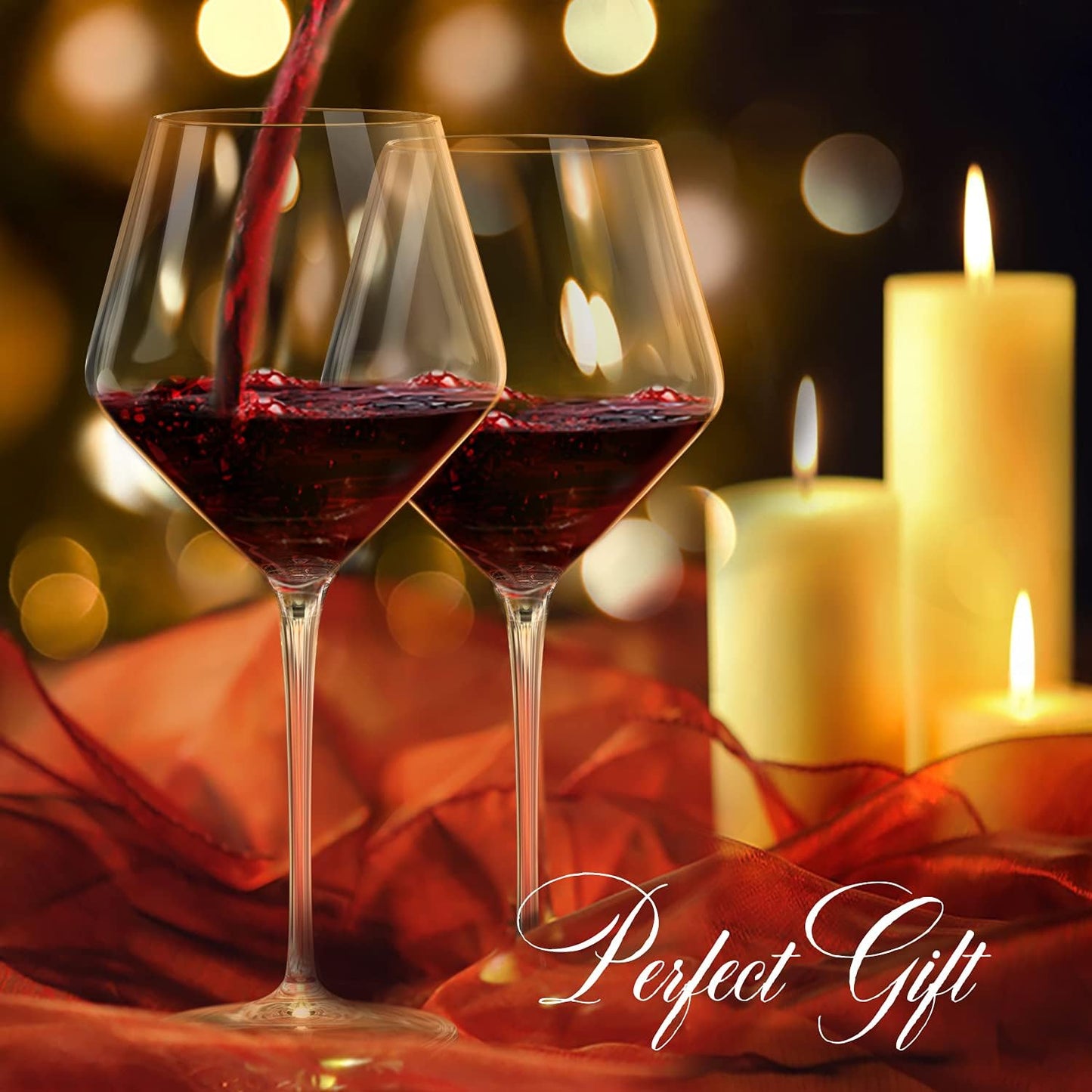 LUNA & MANTHA Red Wine Glasses, Crystal Wine Glasses Set of 4, Hand Blown - Unique Gift for Wedding, Anniversary, Home Bar- 500Ml, Clear