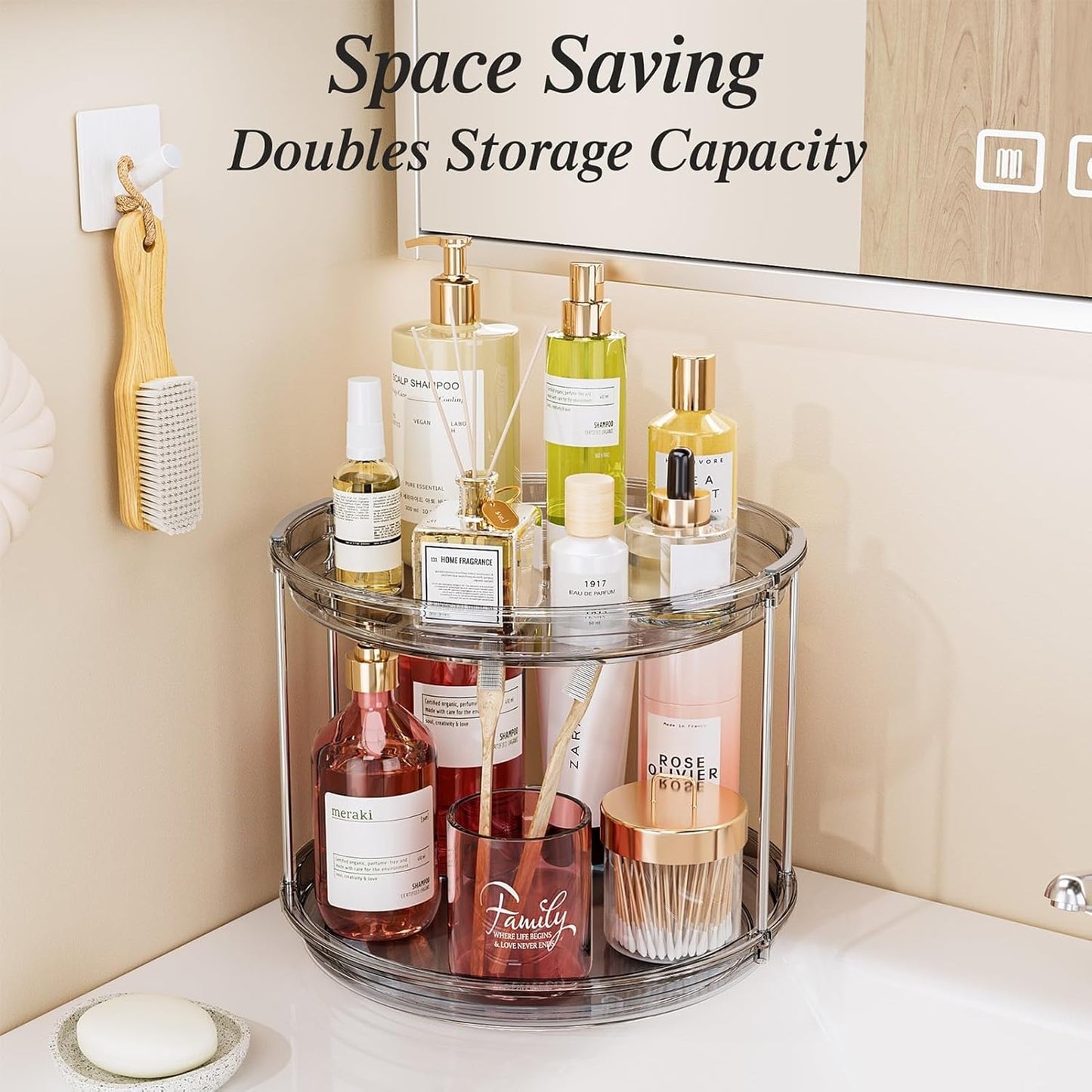 LAMU 2 Tier Lazy Susan Turntable Organizer 10.6'' Rotating Spice Rack Organization for Cabinet, Kitchen, Pantry, Countertop, Bathroom, Vanity, Medicine Cabinet Organizer, Grey