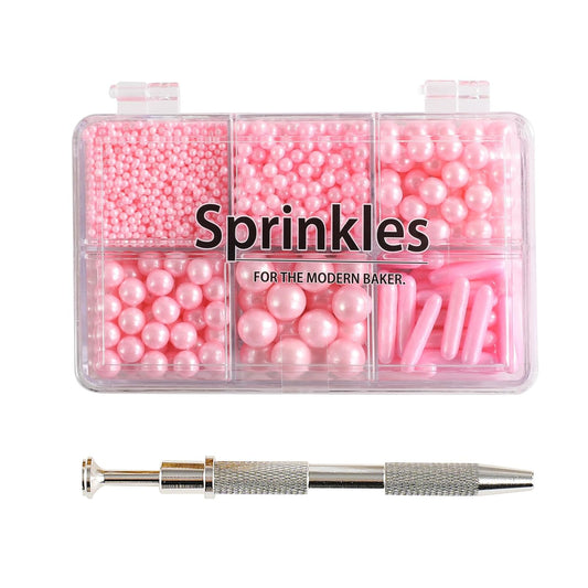 Kasvan Pink Mix Sugar Sprinkles - Edible Candy Pearls with 4-Claw Sprinkle Pen,118g/4.16 Oz, Gift Box Pack, Baking Cake Decorations, Ice Cream Toppings and Cookie Decorating (Pink)