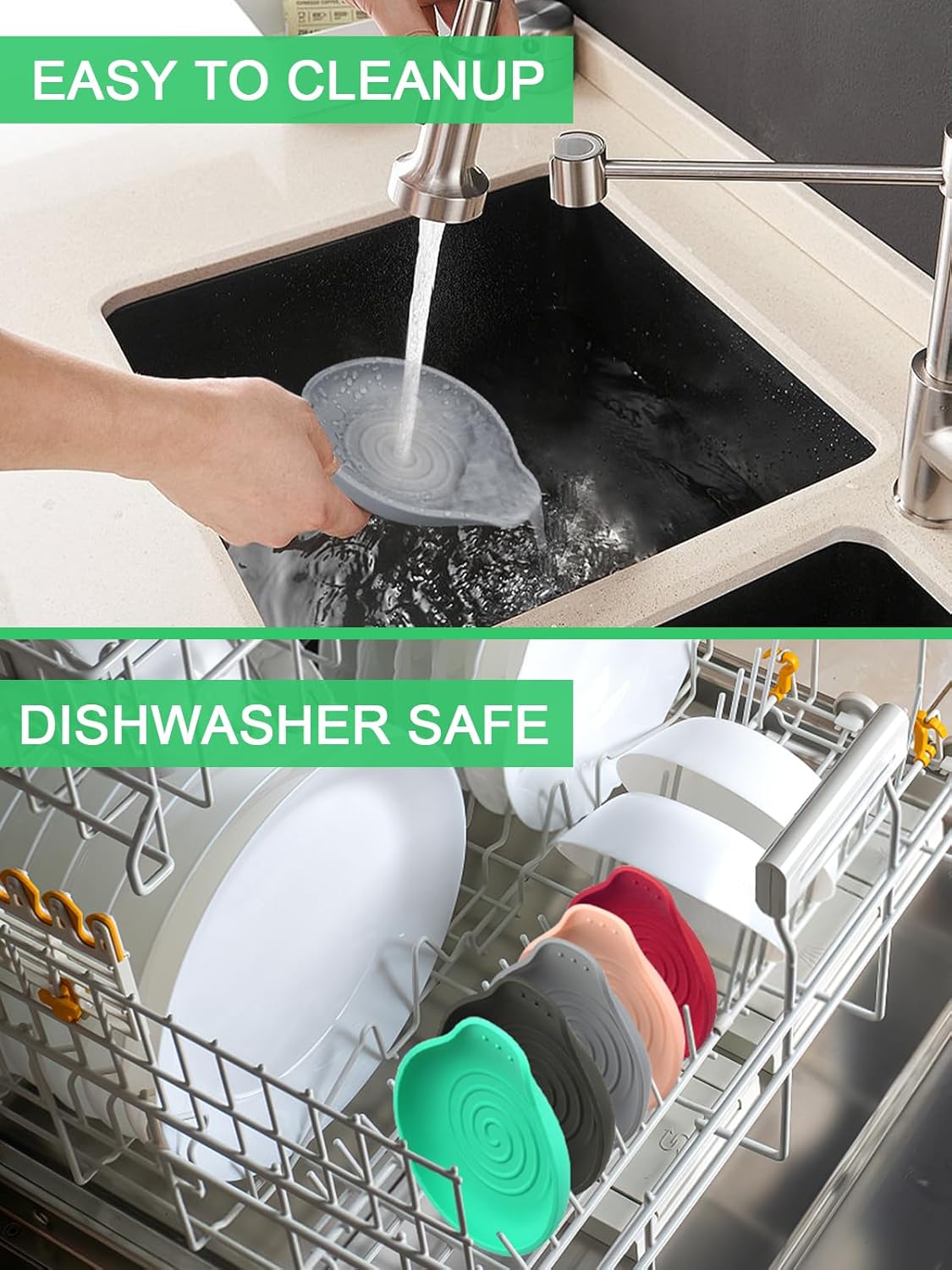 6.1" Large Spoon Rest for Stove Top, 1 Pack Silicone Spoon Rest for Kitchen Countertop Gray, Heat-Resistant Utensil Rest for Spatula, Tongs or Spoon